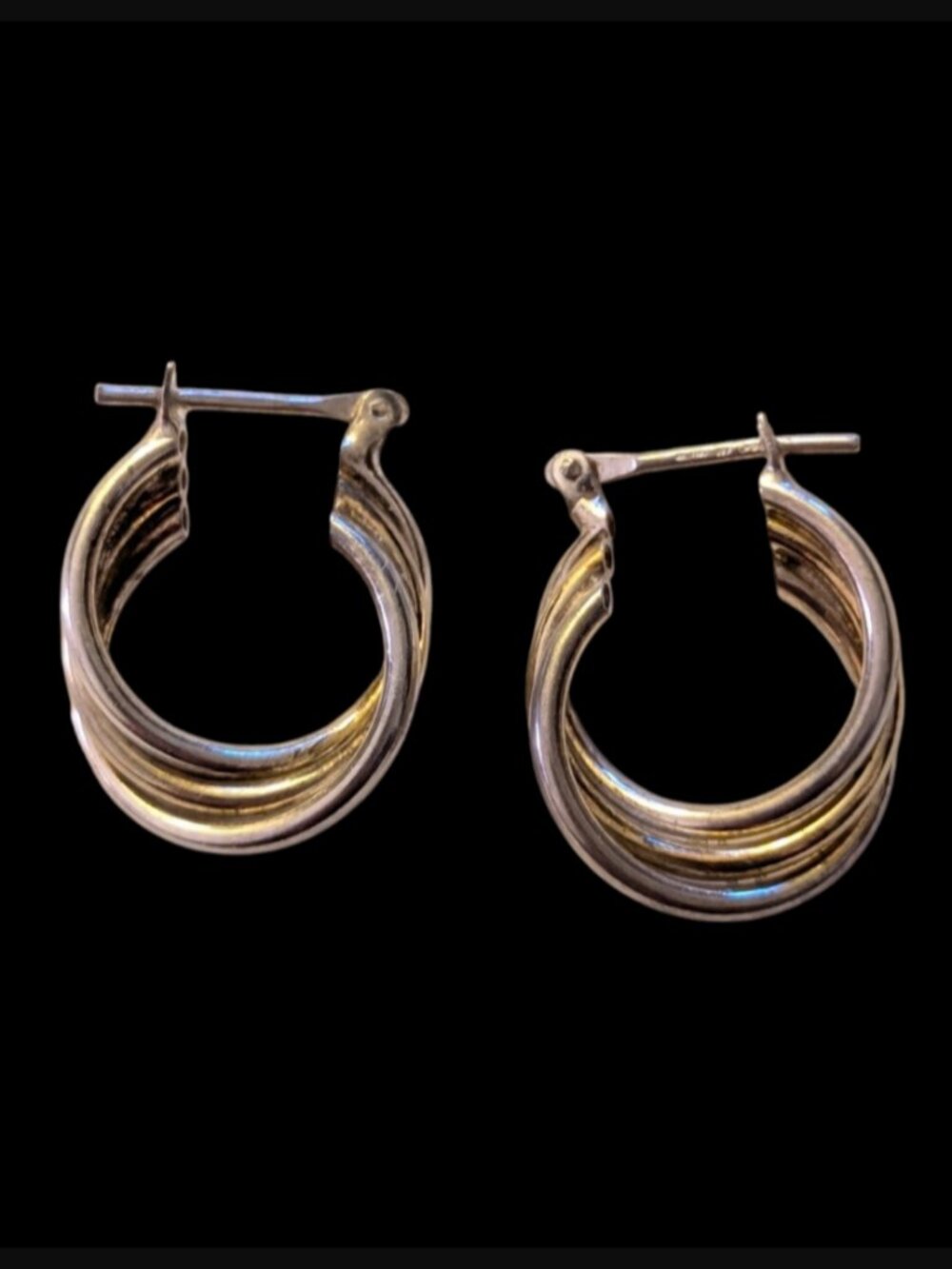 925 Sterling Silver Italy Two Tone Hollow Tube Twist 21.5mm Hoop Earrings